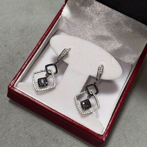 Midnight Geometry - 925 Sterling Silver Drop Earrings